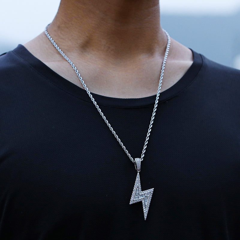 Iced Out White Gold Lightning Pendant Tripodjewelry