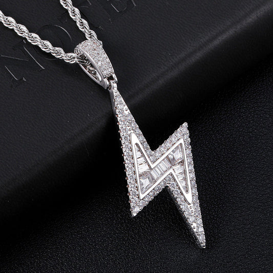 Iced Out White Gold Lightning Pendant Tripodjewelry